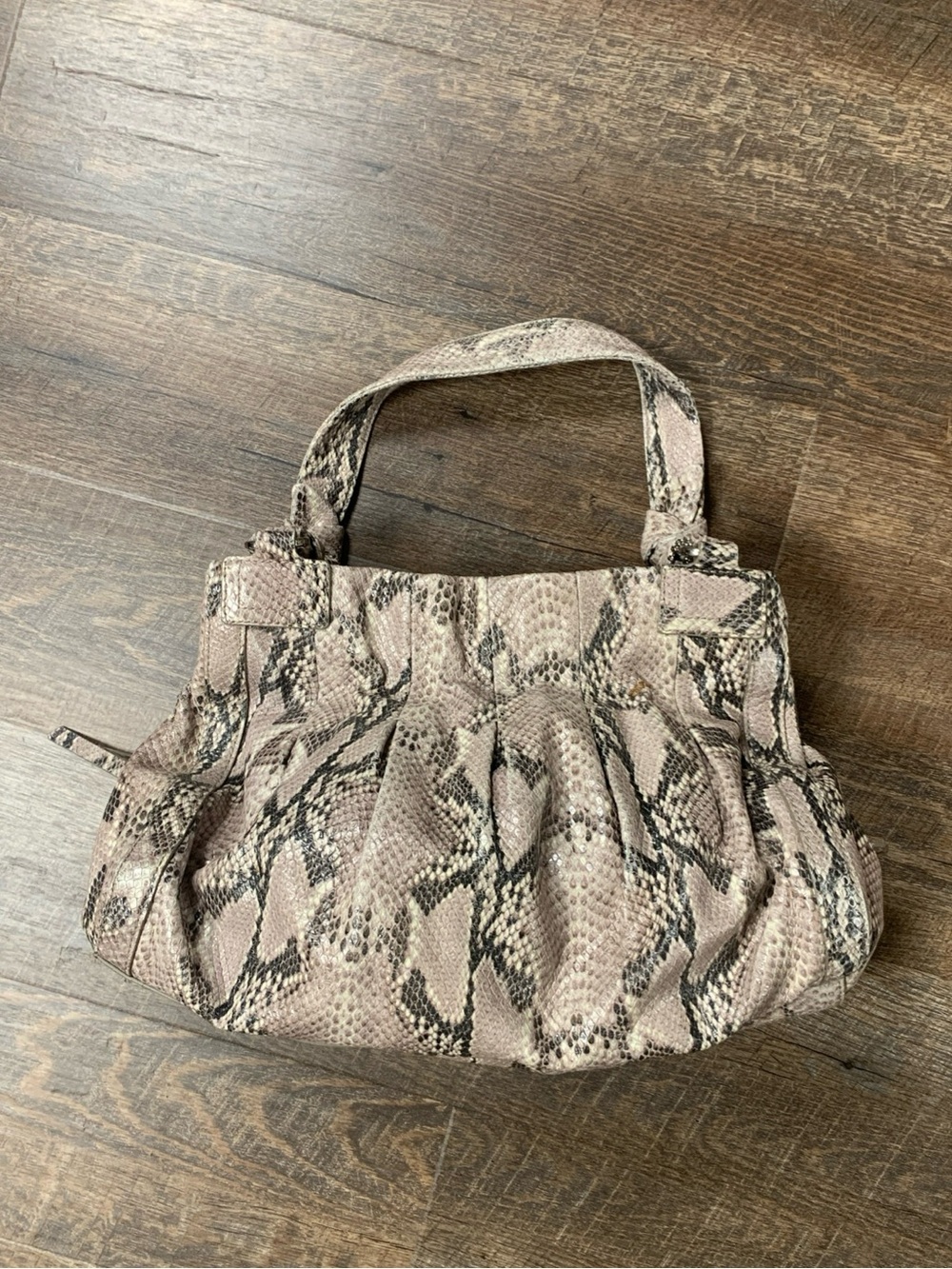Cole Haan Large Tan/Cream Snakeskin Leather Hobo Shoulder Bag